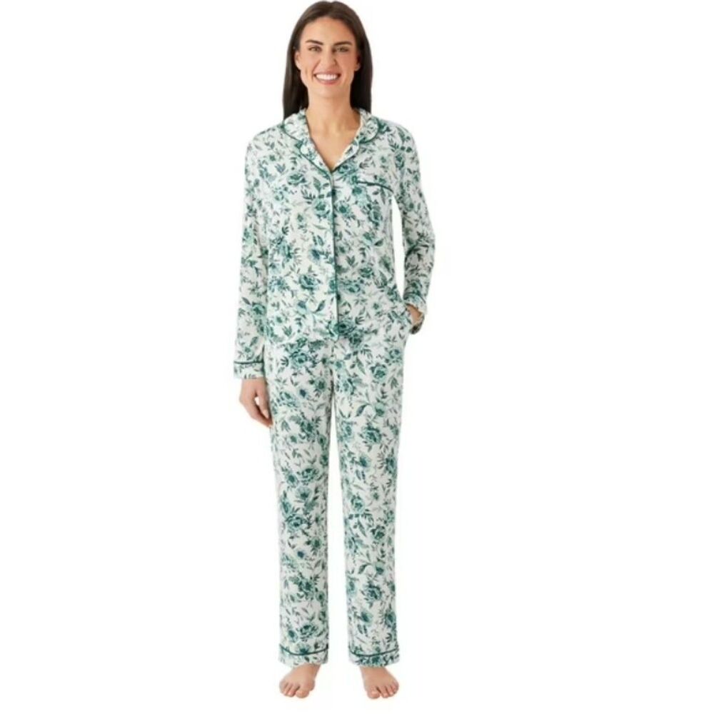 NEW Teal Green Floral Sz Small Soft Stretchy 2 Pc Pajama Lounge Set MEMBERS MARK
